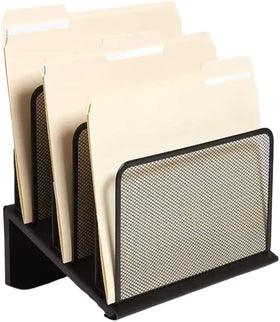 1InTheOffice incline sorter mesh desk organizer keeping papers neatly tilted.