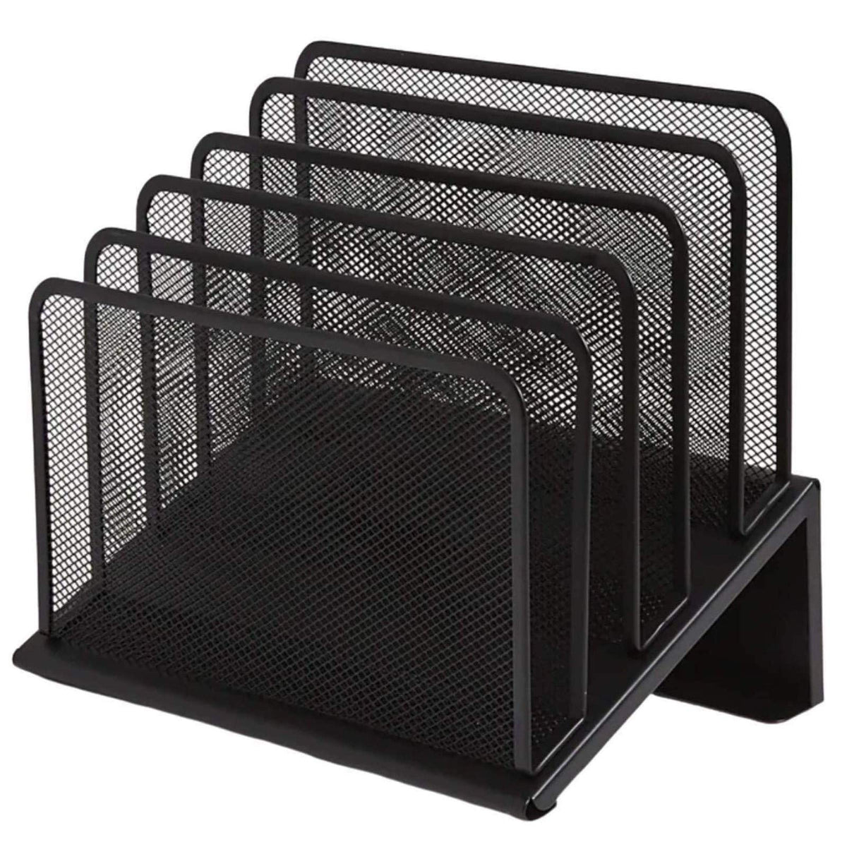 1InTheOffice metal mesh file organizer in black finish with 5 slots for organized documents.