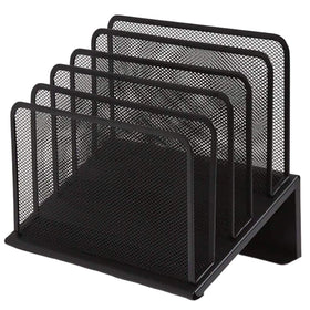 1InTheOffice metal mesh file organizer in black finish with 5 slots for organized documents.