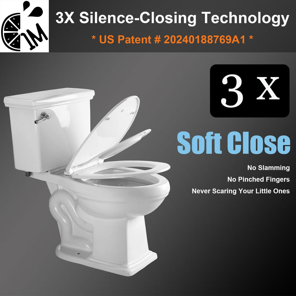1M toilet seat features quick-release for easy cleaning and maintenance.