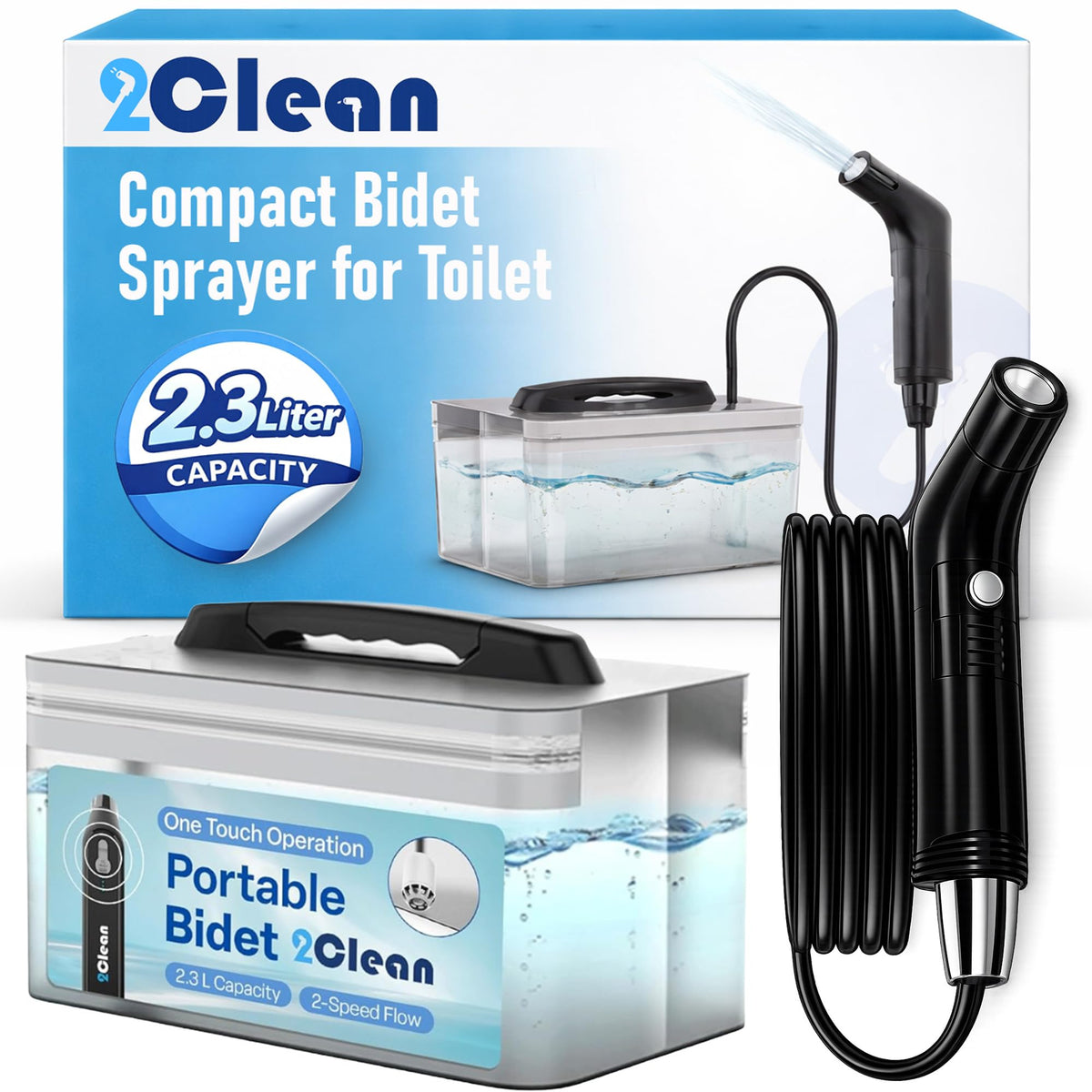 2Clean portable travel bidet handle shows easy carrying and on-the-go hygiene.