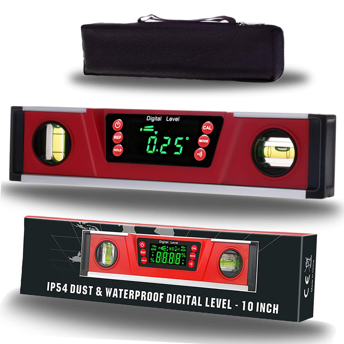 2PM TOOLS 10-inch digital torpedo level with magnetic base for quick metal surface alignment.