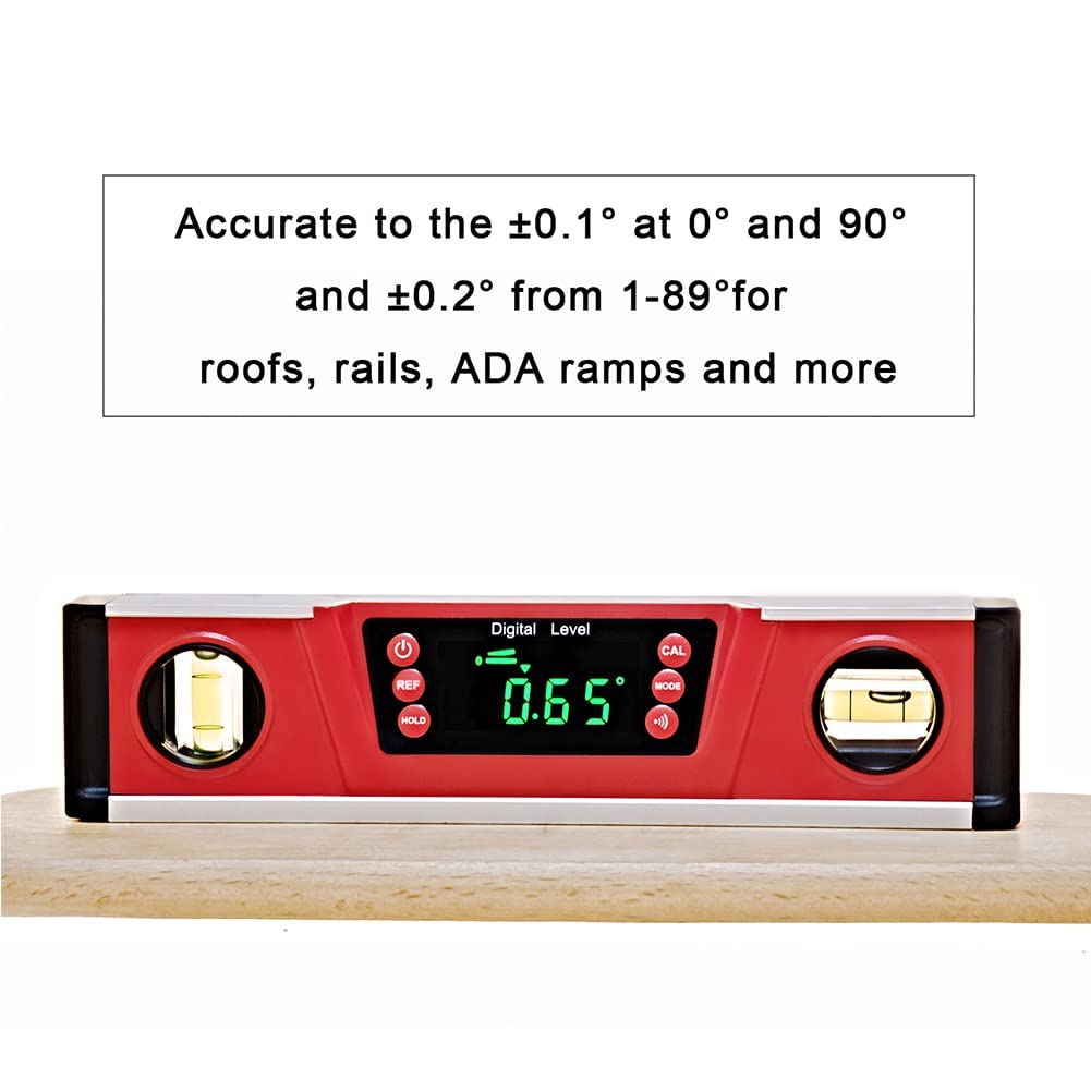 2PM TOOLS audible indicator confirms level readings when visibility is limited.