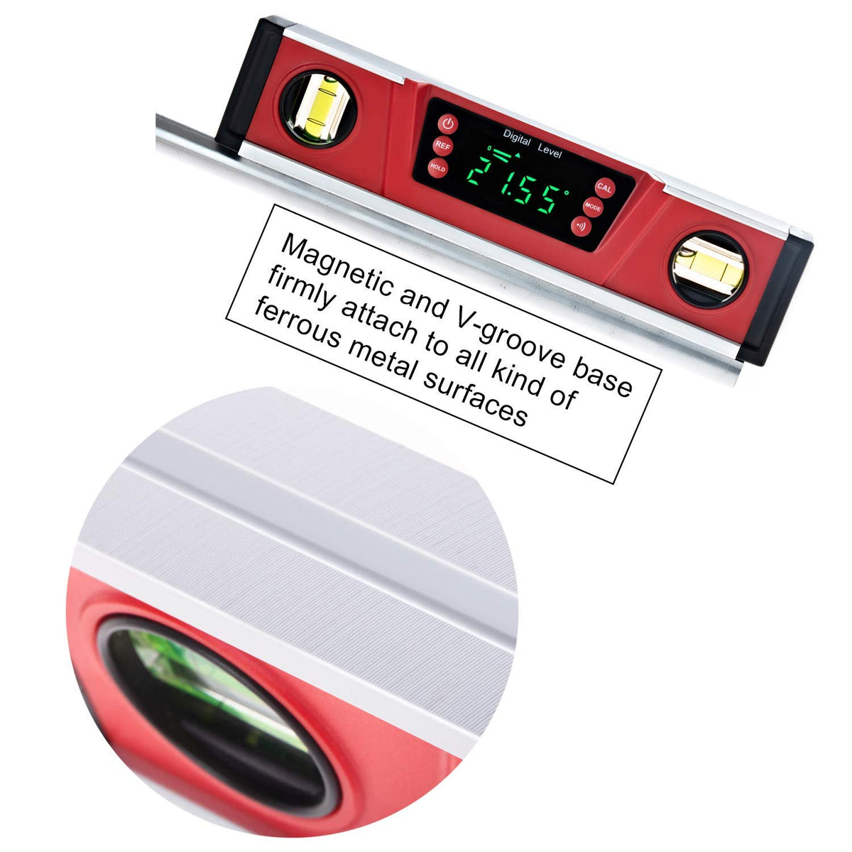 2PM TOOLS V-groove magnetic base holds securely on pipes and beams.
