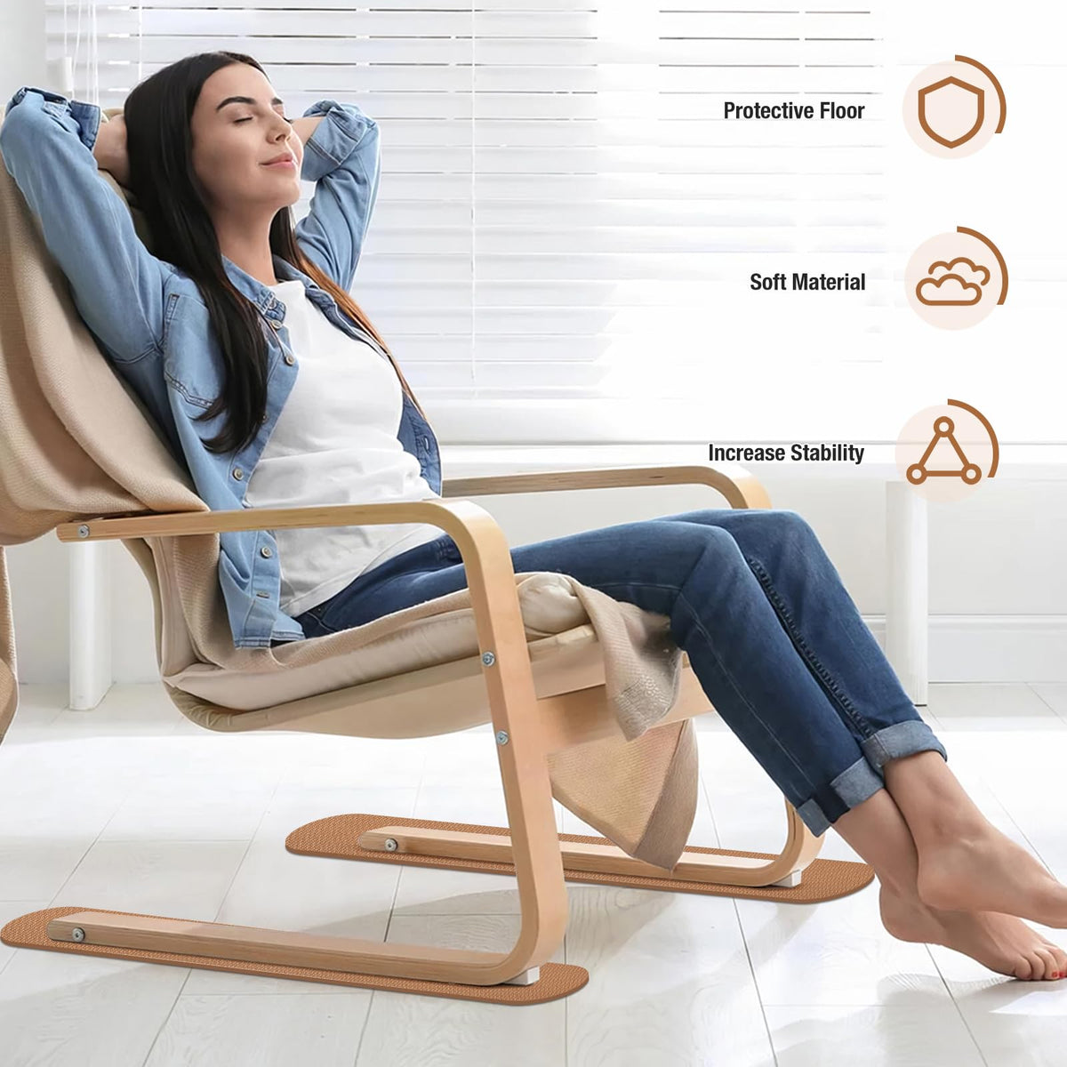 3 BUZZLETT coffee-color rail pads blend with furniture and reduce movement
