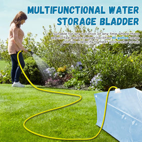 Outdoor emergency water bag in use during camping