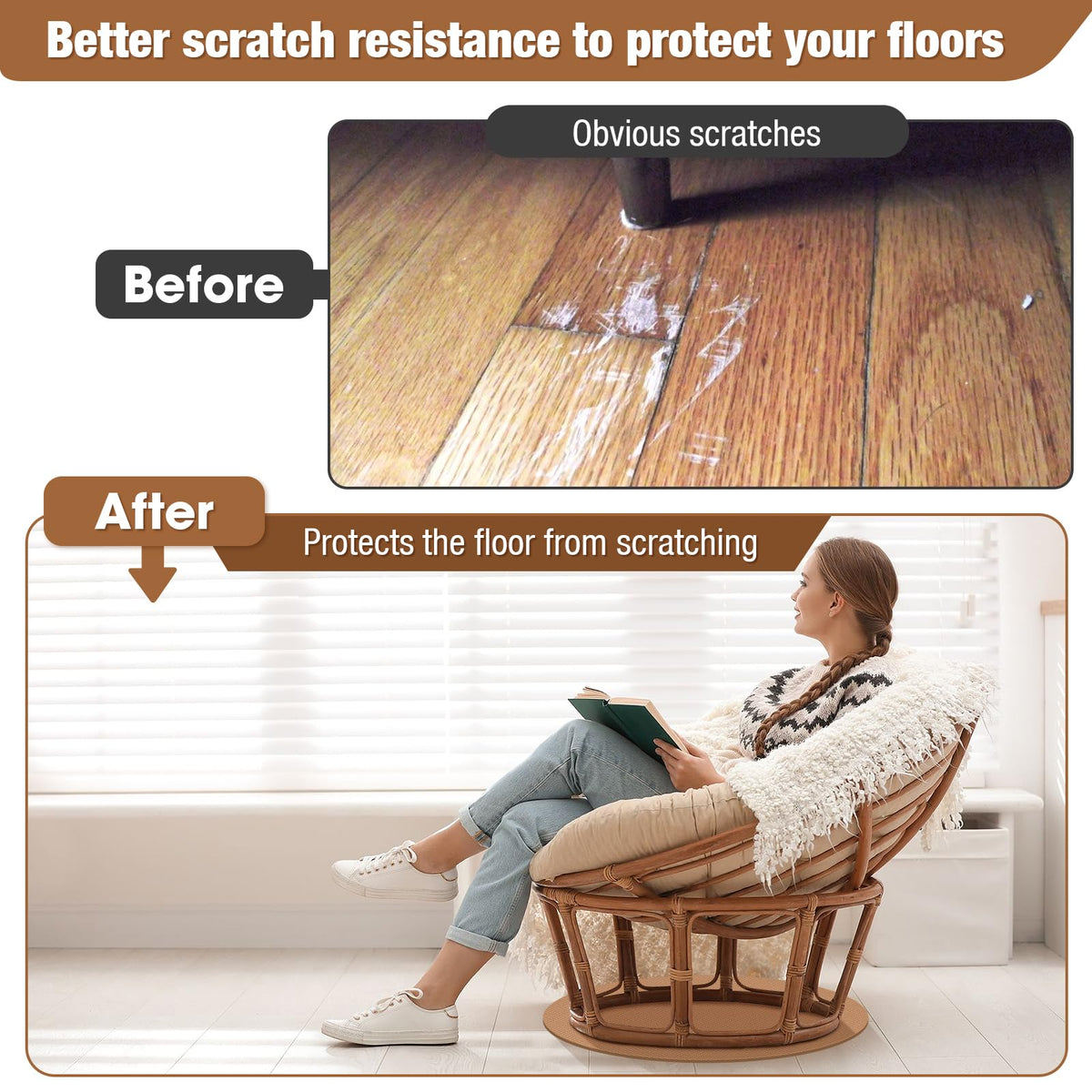 3 BUZZLETT furniture protection mat keeps recliners steady on hardwood floors.