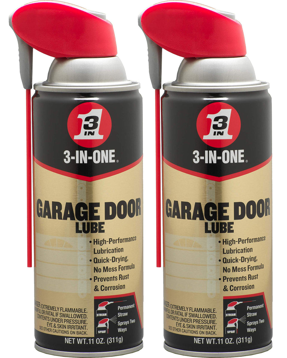 3-IN-ONE garage door lubricant with smart straw for precise spray on hinges and tracks
