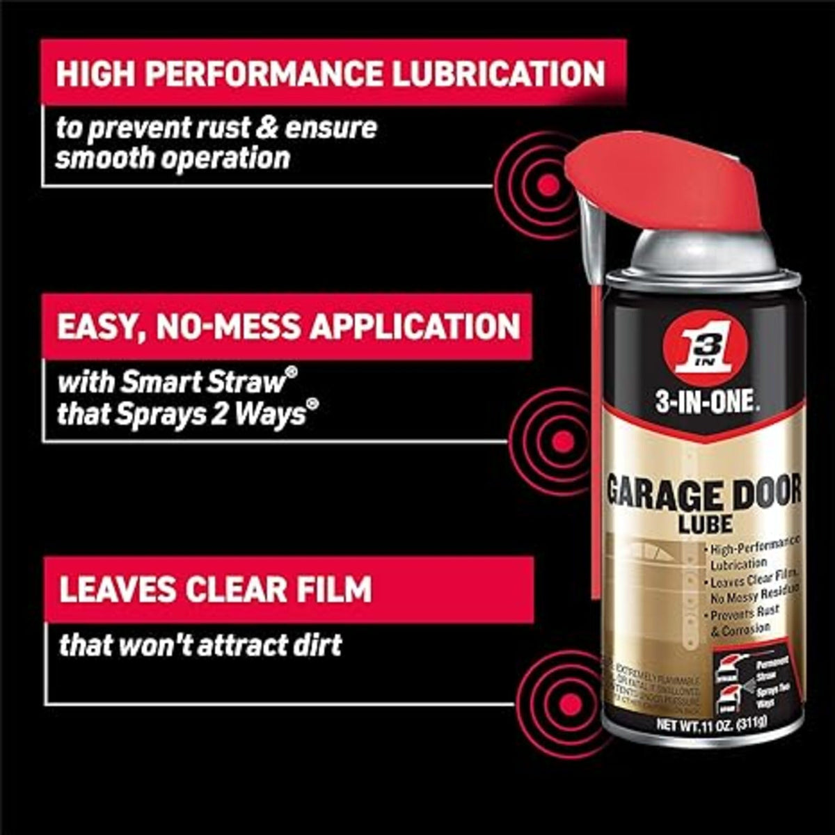 3-IN-ONE professional garage door lubricant dries fast with minimal residue for clean operation