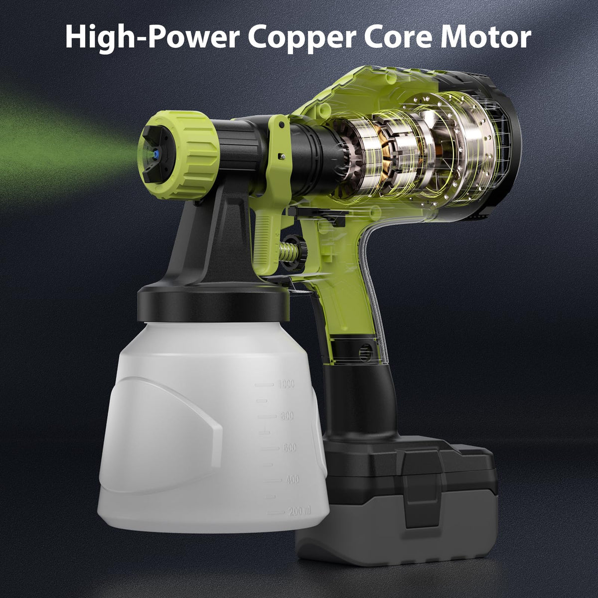 1000 ml per minute flow for quick even coverage.