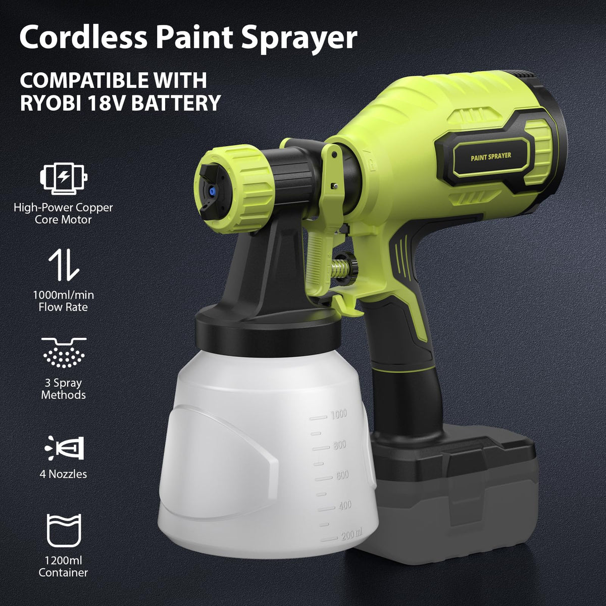 Four nozzle options and spray patterns for detailed and broad applications.