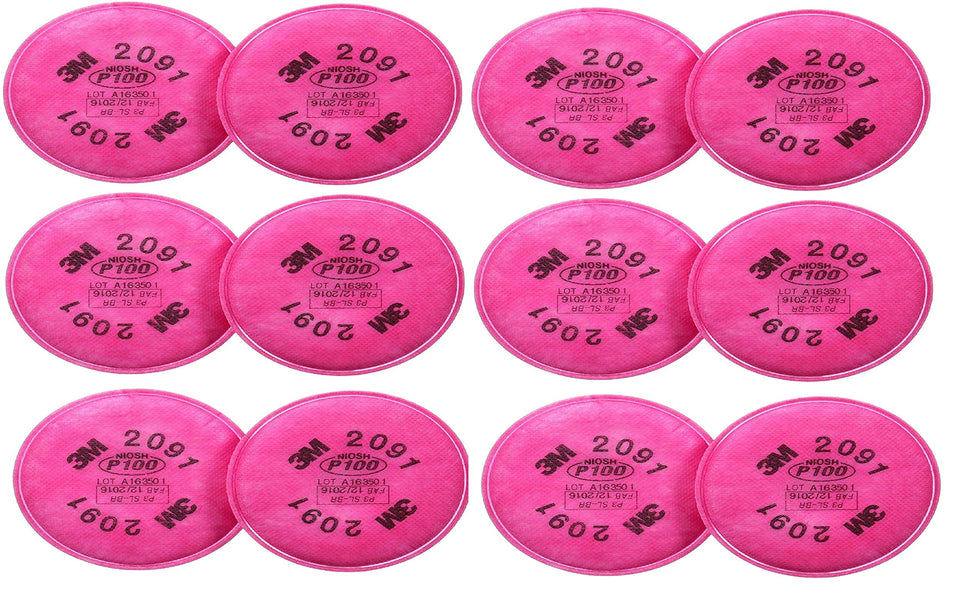 3M 2091 filter pack six-pairs in-use demonstrates dust protection during metalworking tasks.