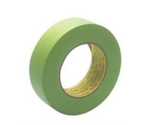 3M 233+ green auto masking tape edge closeup highlighting tight masking for paint applications.