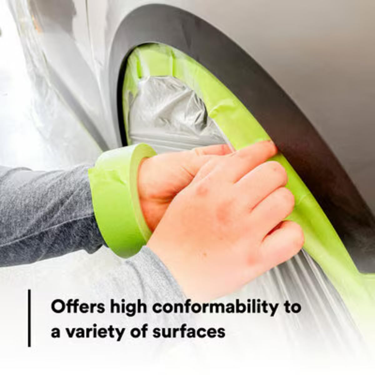 3M 233+ green masking tape resists moisture and solvents during painting tasks.