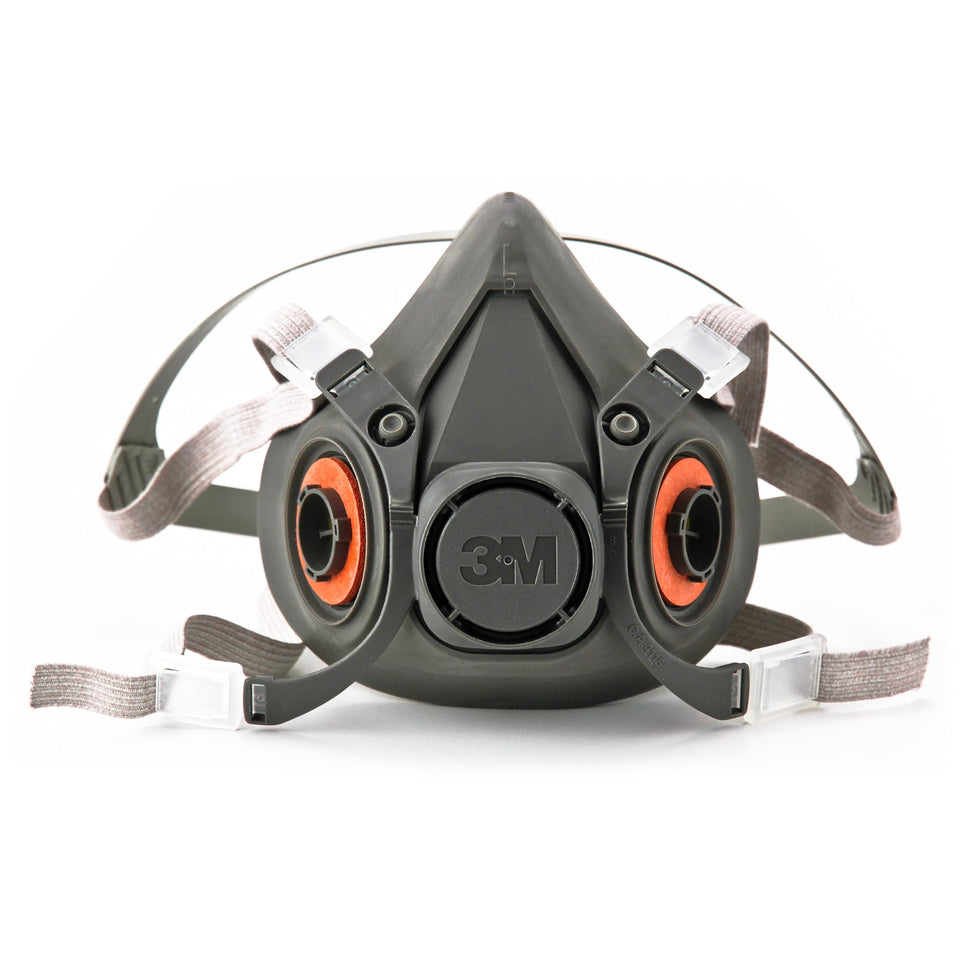 3M 6300 respirator with four-point harness for a secure, comfortable fit.