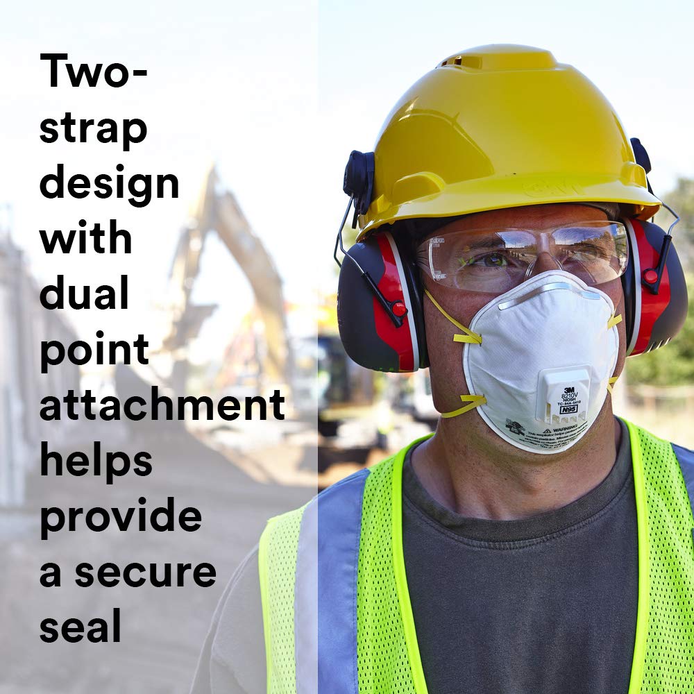 3M 8210V cushioning foam adds nose comfort for all-day wear.