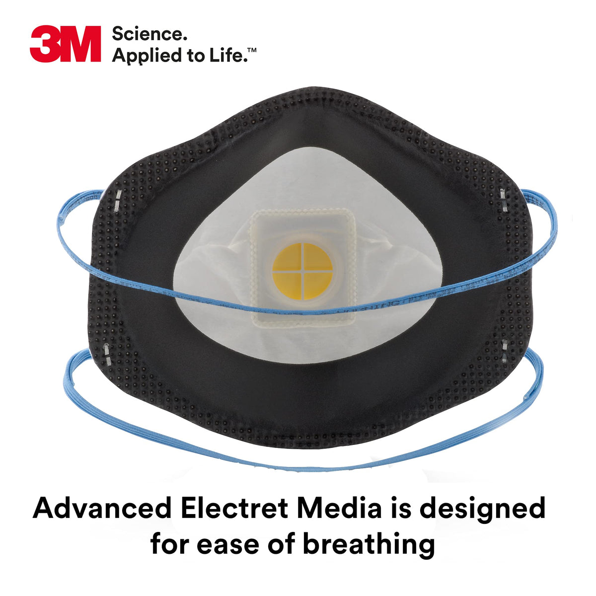 3M 8271 P95 respirator side view showing braided headbands and secure seal