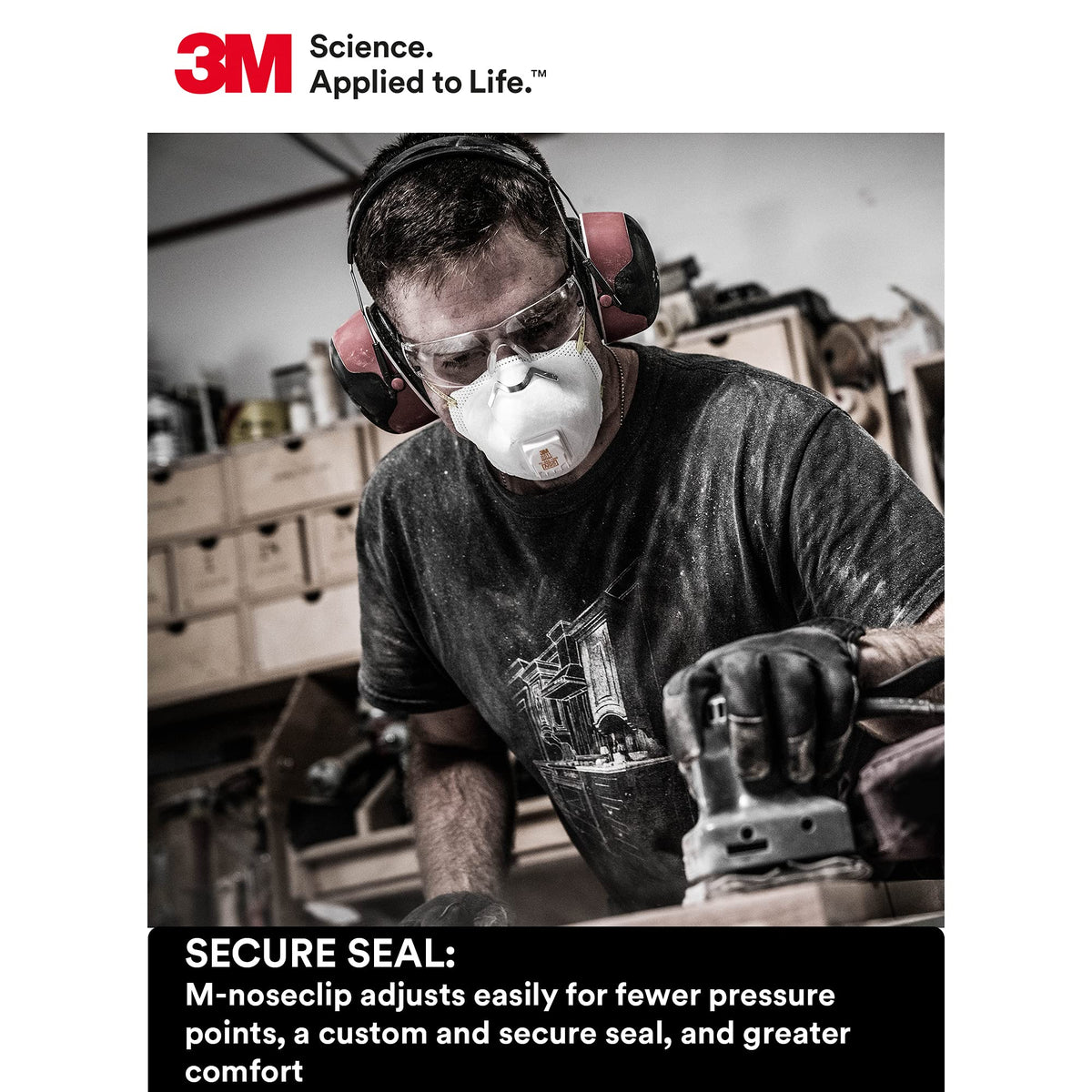 3M 8511 adjustable nose clip provides a secure seal on the nose area.
