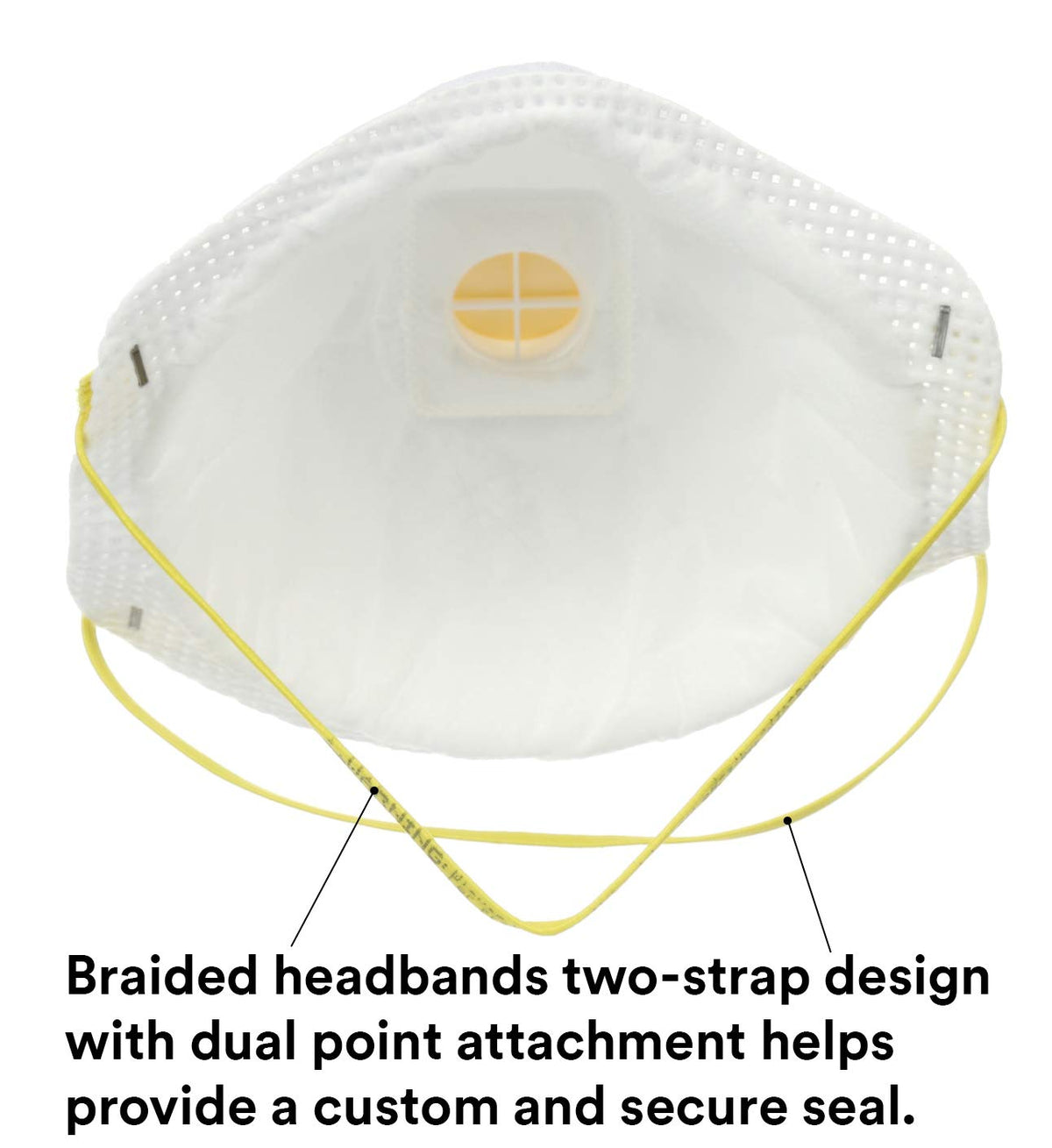 Braided strap area of 3M 8511 for secure, comfortable long wear