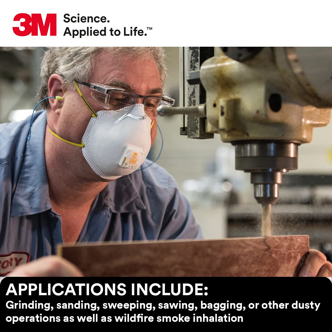 3M 8511 suited for grinding and sanding in dusty environments.