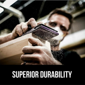 3M 9x11 sandpaper on metal edge demonstrates versatile application.