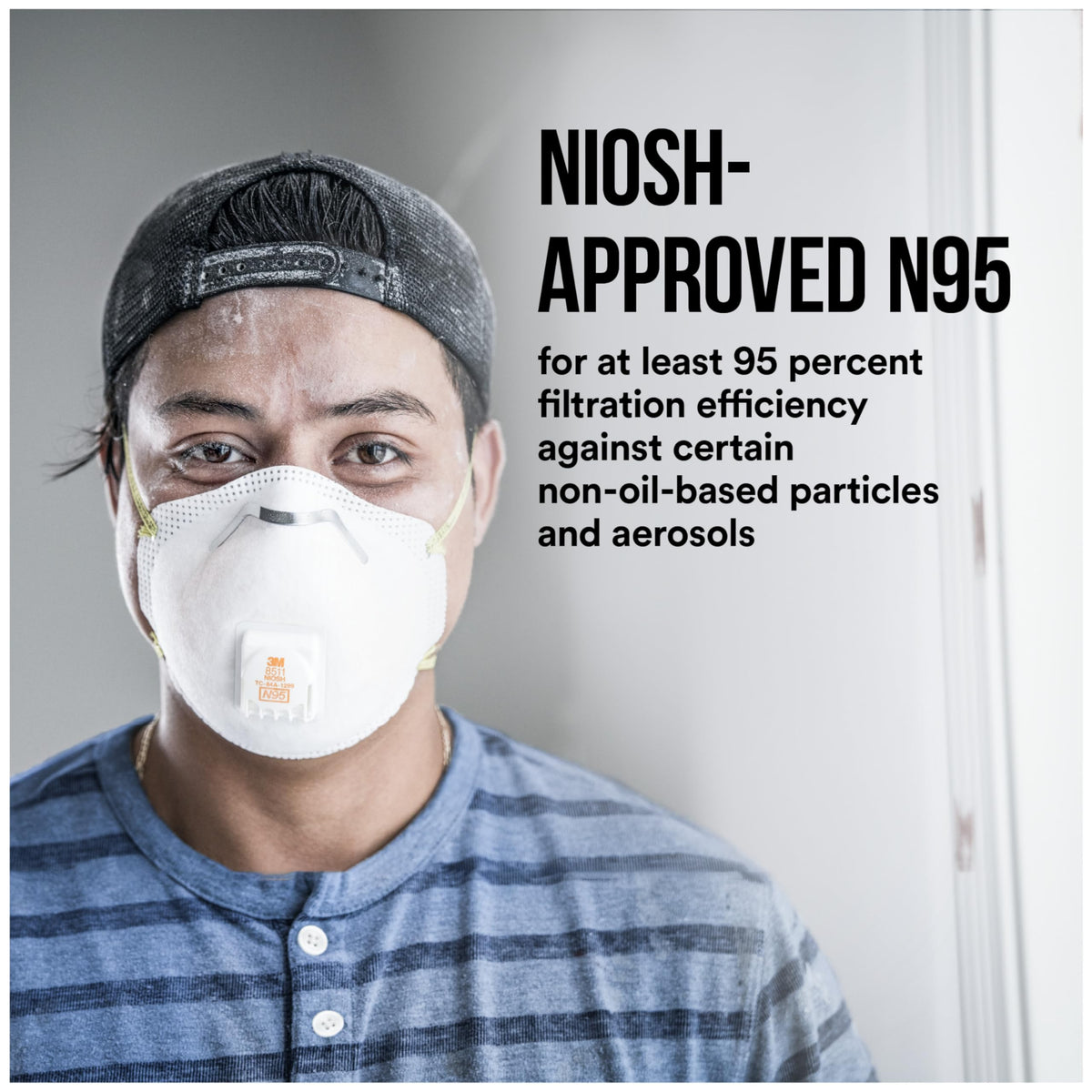 3M All-In-One Respirator 8511 features an adjustable noseclip for a secure seal.