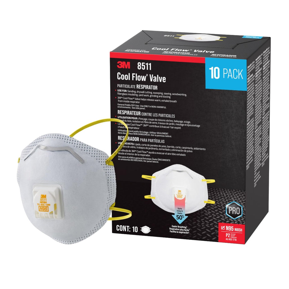 3M All-In-One Respirator 8511 exhalation valve eases breathing during sanding.