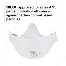3M Aura 9205+ chin tab eases donning and positioning.