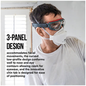 3M Aura 9205+ chin tab aids easy donning.