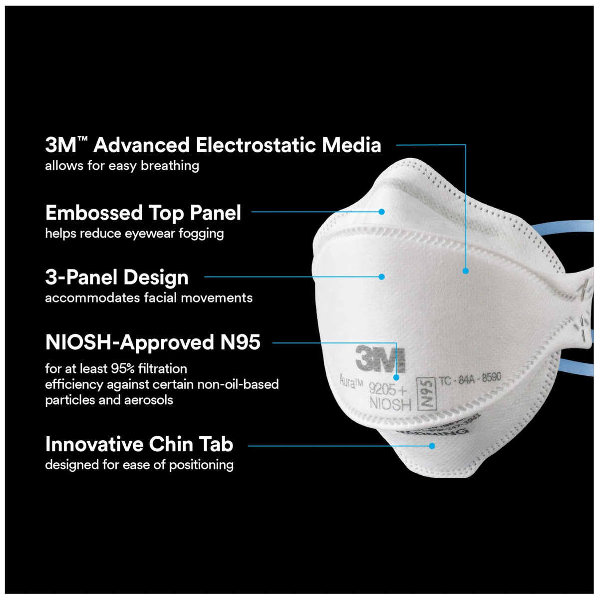 3M Aura 9205+ nose clip enables a customizable seal.