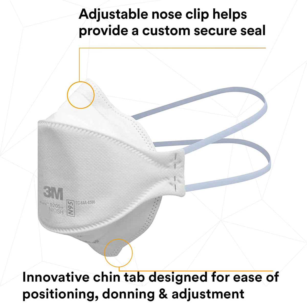 3M Aura 9205+ soft inner material enhances comfort during extended wear.