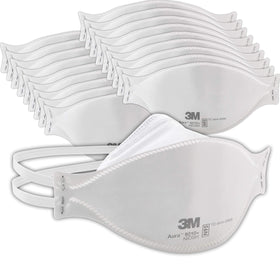 3M Aura 9210+ nose panel close-up showing comfortable seal with glasses.
