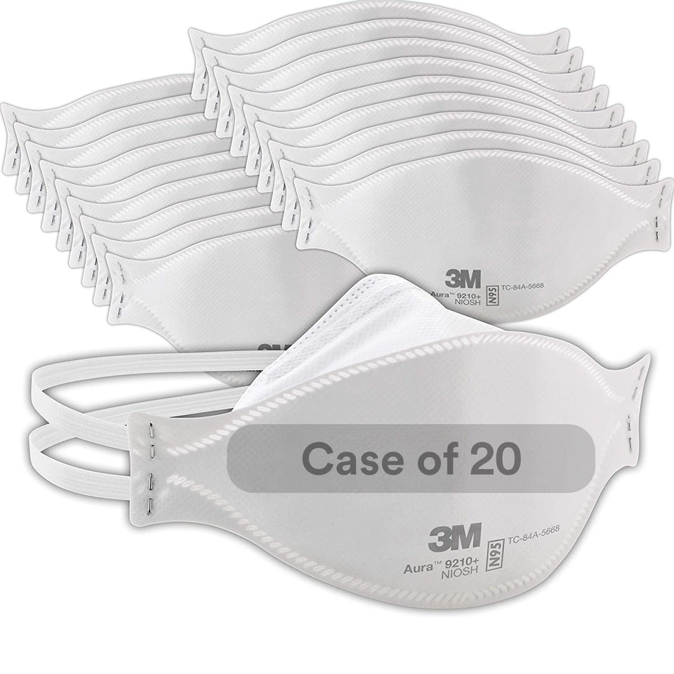 3M Aura 9210+ respirator flat-fold packaging for easy storage