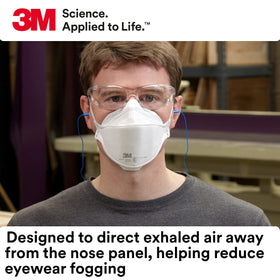 3M Aura 9210+ respirator in use with eyewear reduces fogging