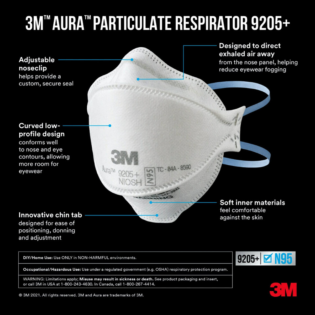 3M Aura 9205+ N95 respirator in-pack for portable protection