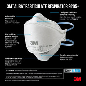 3M Aura 9205+ N95 respirator in-pack for portable protection