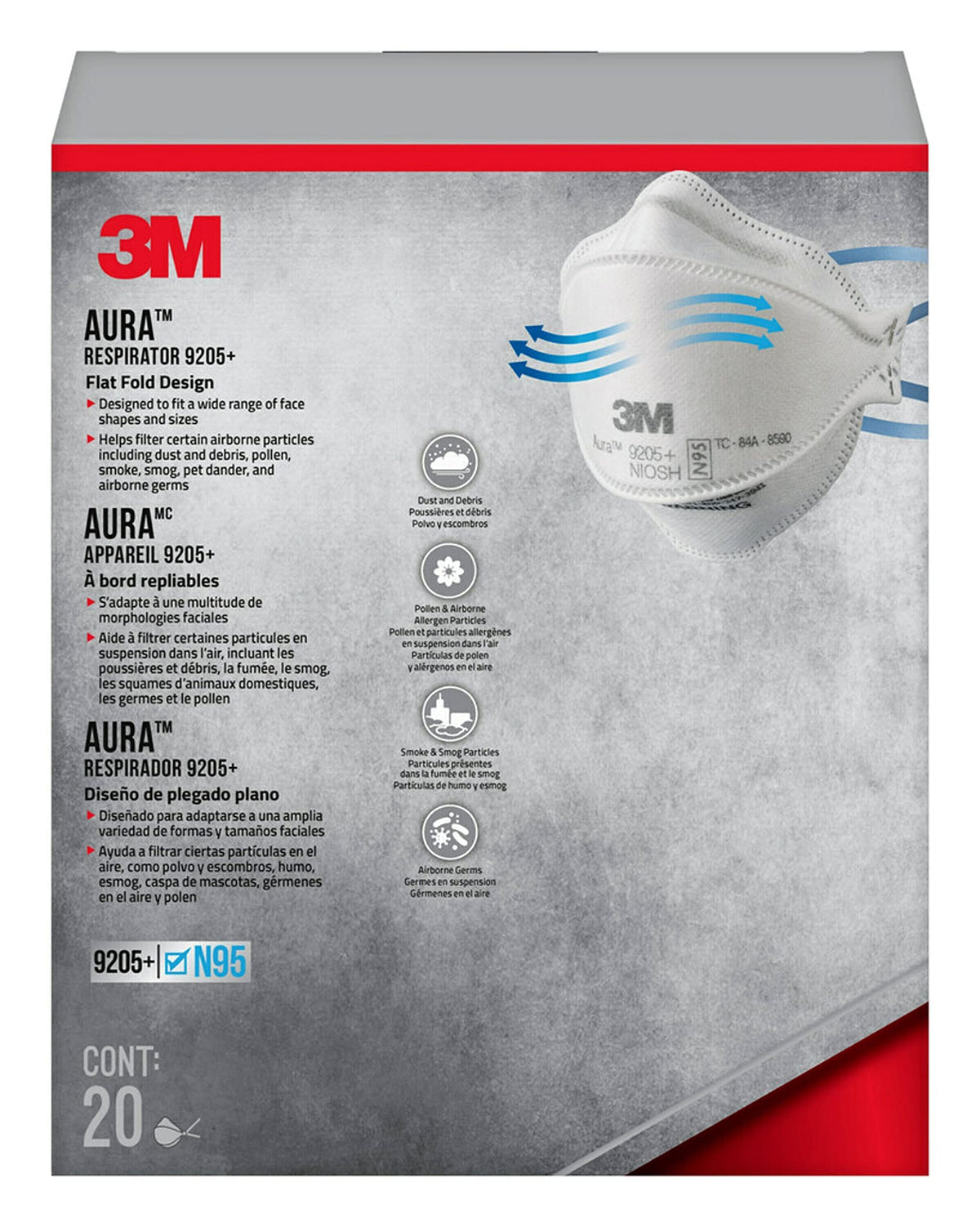 3M Aura 9205+ N95 respirator side angle suitable for eyewear compatibility