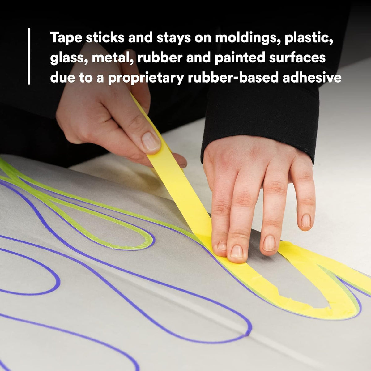 3M masking tape adheres to metal, glass, and plastic with minimal lift.