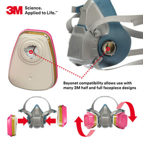 Magenta olive color coded P100 cartridge with bayonet connection for 6000 and 7000 series masks.