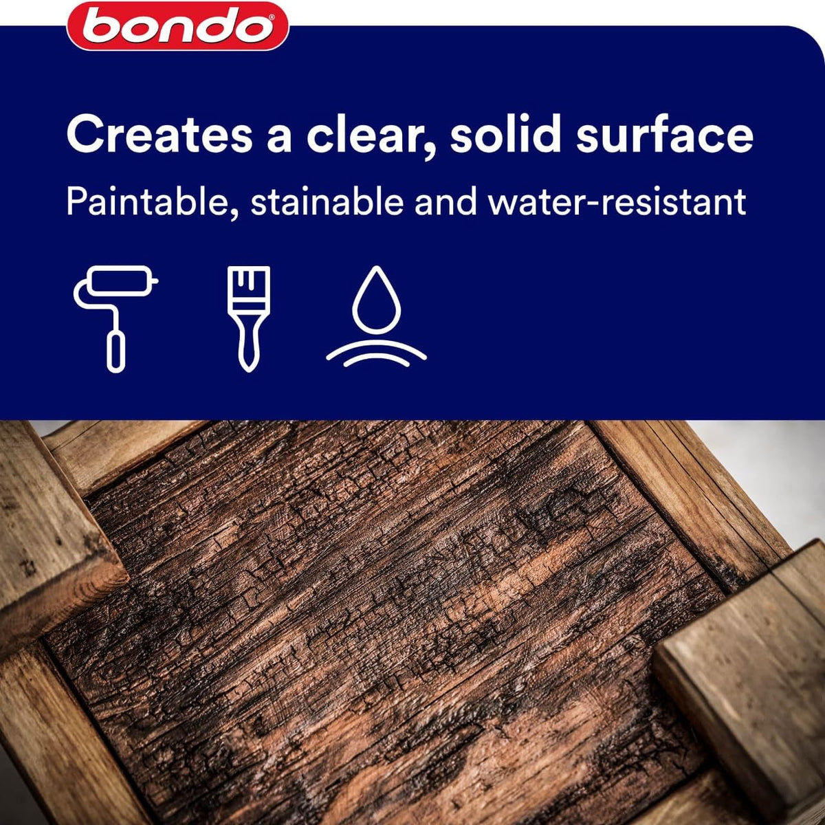 3M Bondo Rotted Wood Restorer is stainable and paintable after curing