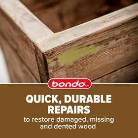 Water-resistant Bondo wood filler sealing a repaired joint.