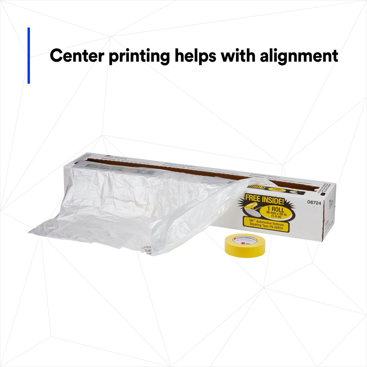 Box includes 50 ft extra sheeting and a 36 mm tape for larger jobs