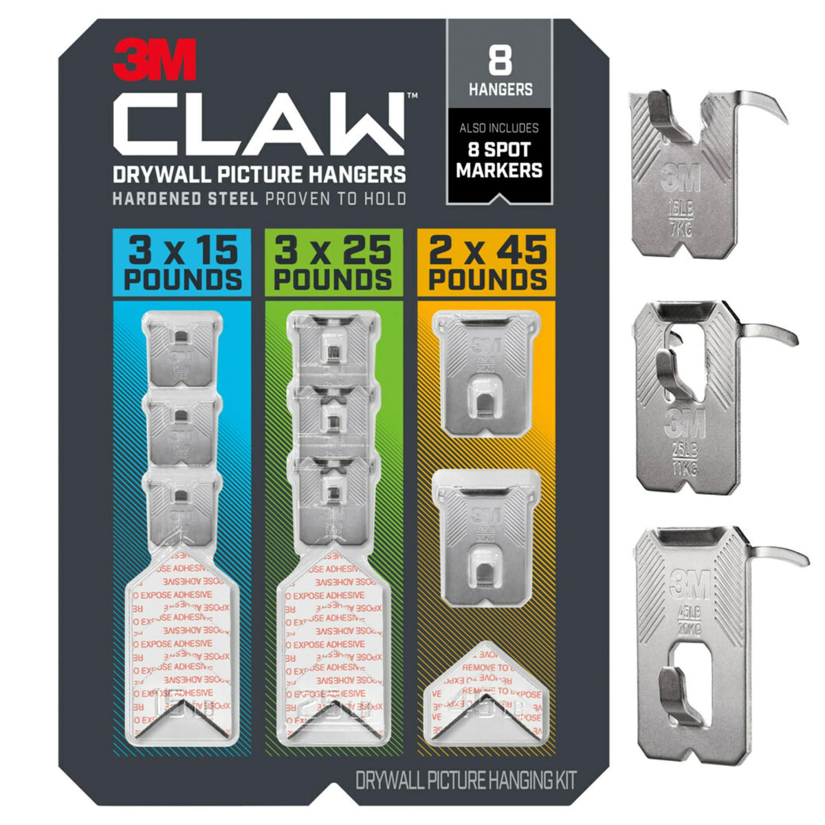 3M CLAW 15 lb drywall hanger demonstrates strong hold for light decor.