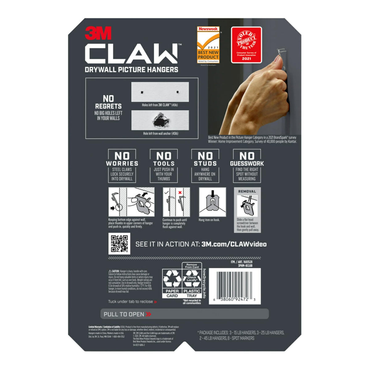 3M CLAW wall décor removal leaves no large holes behind.