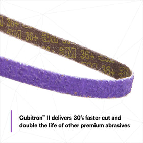3M Cubitron II file belt 33443 resin-bonded construction for durability during use.