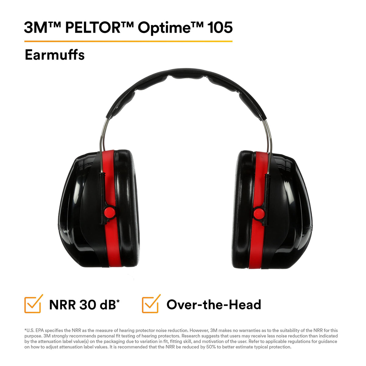 3M H10A earmuff overhead design reduces noise up to 30 dB.