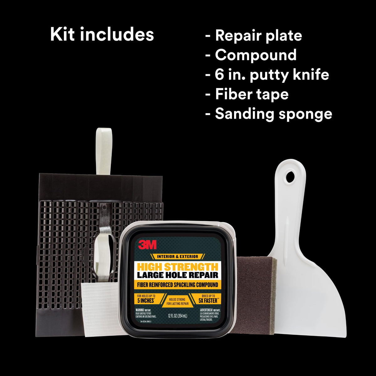 3M High Strength Hole Repair Kit assembly shows versatile interior exterior use