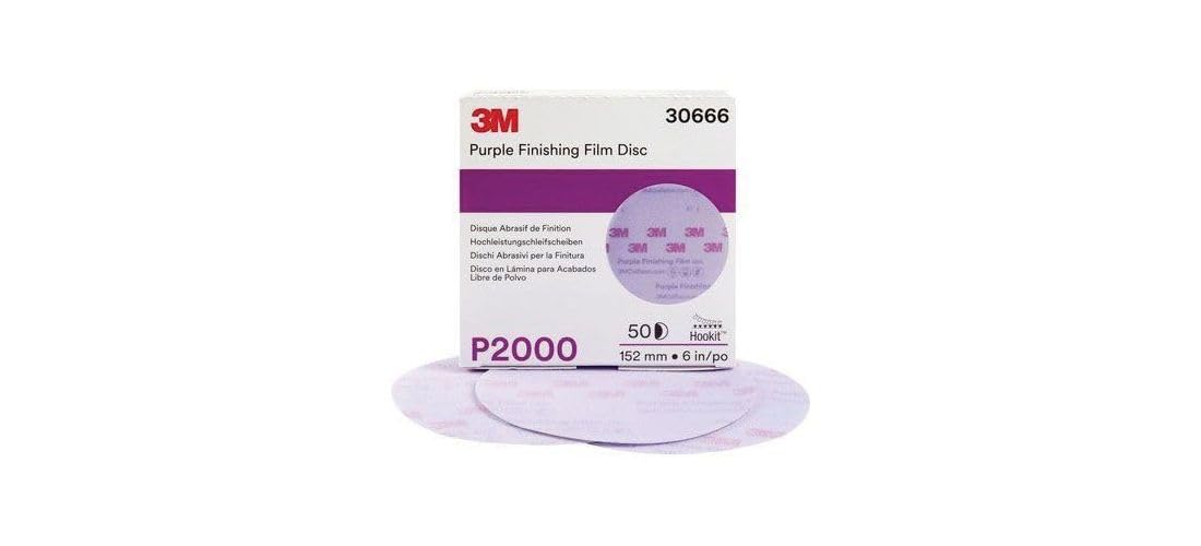 3M Hookit Purple Disc P2000 in use on refinish lacquer