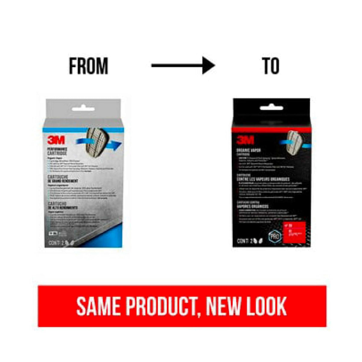3M-in-use cartridge installation on a facepiece showing easy replacement steps.