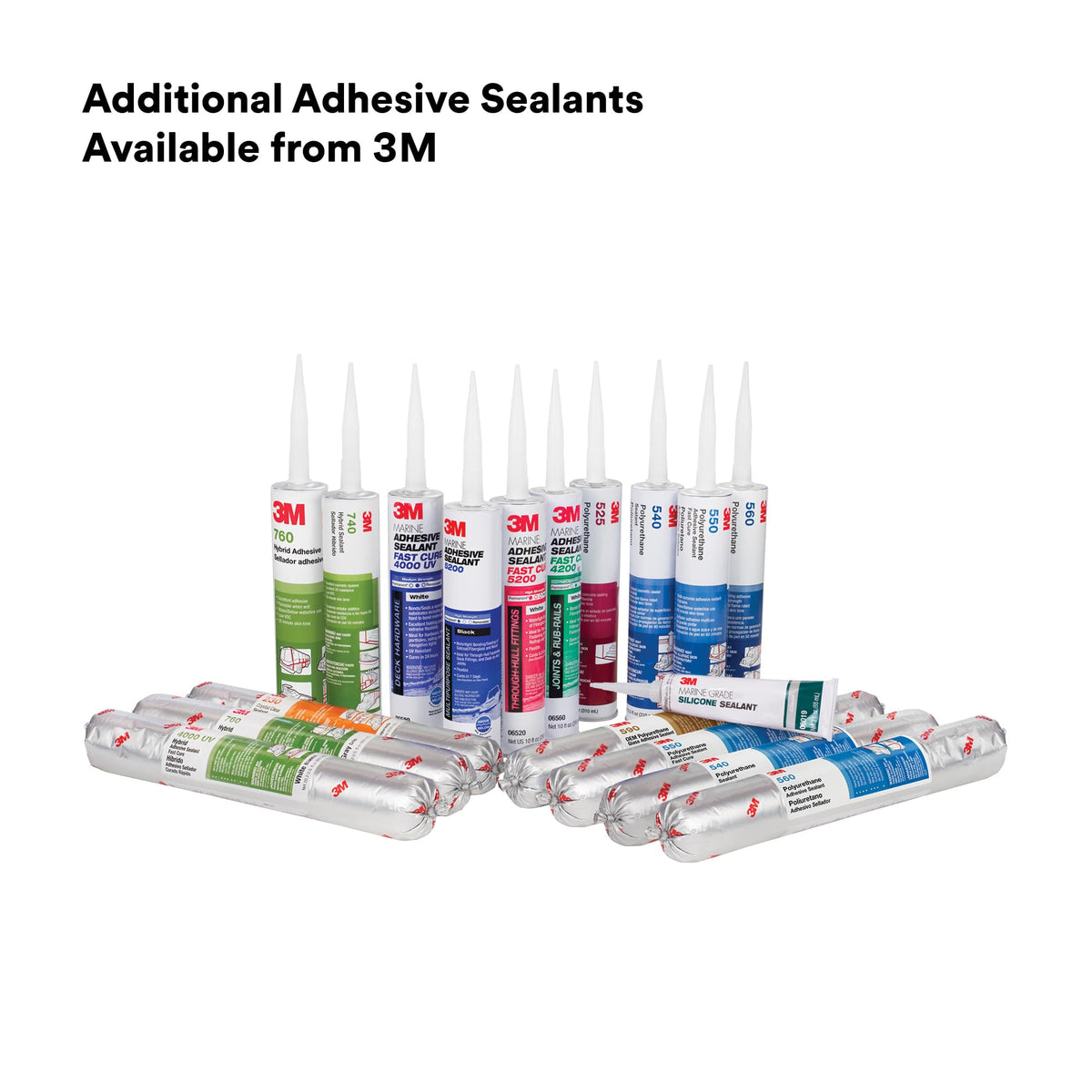 3M Marine Adhesive Sealant 4000 UV packaging and 3 oz tube for marine repairs.